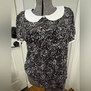 Women’s Adrienne Vitadinni Black & White Floral Peter Pan Collar Top XL